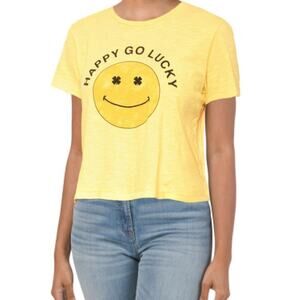 New Lucky Brand "Happy Go Lucky" Graphic Print Cotton Crop T-Shirt